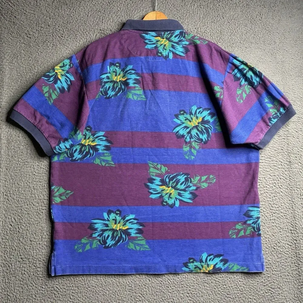 Vintage Chaps Ralph Lauren Polo Shirt Mens XL 90s Striped Rugby Short Sleeve